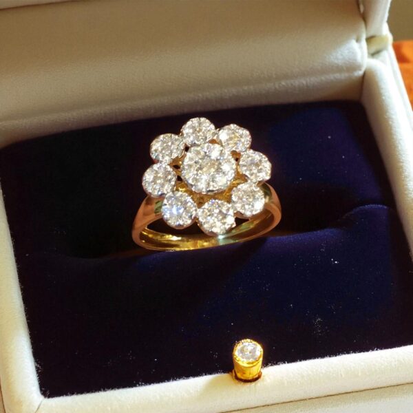 R-451 (13) Pave 1.20 Carats F/VS1 Round Brilliant Diamonds Floral Anniversary Ring 14K Gold