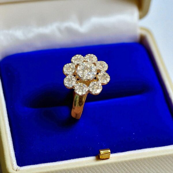 R-451 (17) Pave 1.20 Carats F/VS1 Round Brilliant Diamonds Floral Anniversary Ring 14K Gold