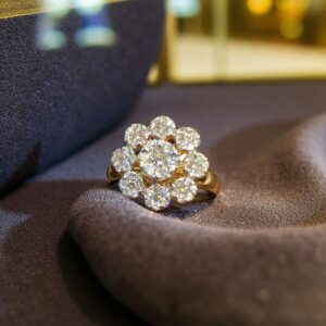 Pave 1.20 Carats F/VS1 Round Brilliant Diamonds Floral Anniversary Ring 14K Gold