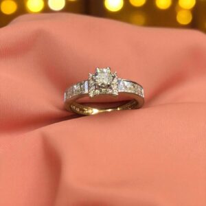 Pave 1.30 Cts F/VS1 Round Princess GIA Certified Diamonds Wedding Ring 14K Gold