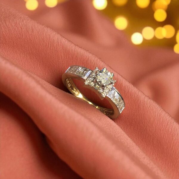 Pave 1.30 Cts F/VS1 Round Princess GIA Certified Diamonds Wedding Ring 14K Gold
