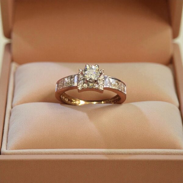 Pave 1.30 Cts F/VS1 Round Princess GIA Certified Diamonds Wedding Ring 14K Gold