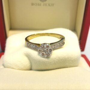 Pave 0.62 Cts Round Brilliant Cut F/VS1 Diamonds Engagement Ring 18K Yellow Gold