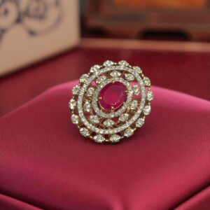 Stunning 7.39 Cts Round Brilliant Cut Diamonds Ruby Cocktail Ring 14K Rose Gold