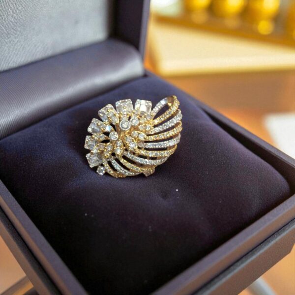 Beautiful 2.41 Cts Round Baguette Shape Natural Diamonds Cocktail Ring 14K Gold