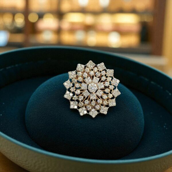 R-461 (16) Pave 2.88 Cts Round Brilliant Cut Natural Diamonds Cocktail Ring 14K Yellow Gold