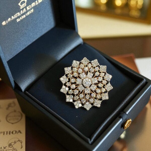 R-461 (17) Pave 2.88 Cts Round Brilliant Cut Natural Diamonds Cocktail Ring 14K Yellow Gold