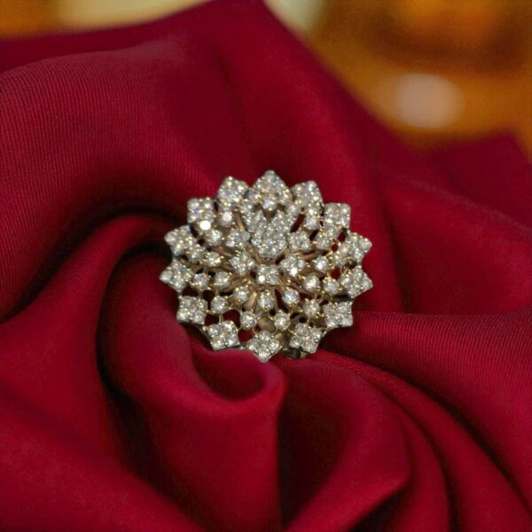 R-461 (19) Pave 2.88 Cts Round Brilliant Cut Natural Diamonds Cocktail Ring 14K Yellow Gold