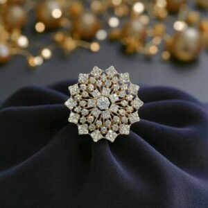 R-461 (21) Pave 2.88 Cts Round Brilliant Cut Natural Diamonds Cocktail Ring 14K Yellow Gold