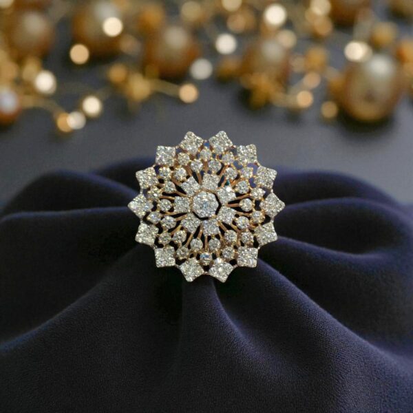 R-461 (21) Pave 2.88 Cts Round Brilliant Cut Natural Diamonds Cocktail Ring 14K Yellow Gold