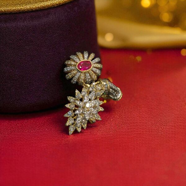 Elegant 4.16 Cts Round Baguette Cut Diamonds Ruby Cocktail Ring 14K Yellow Gold