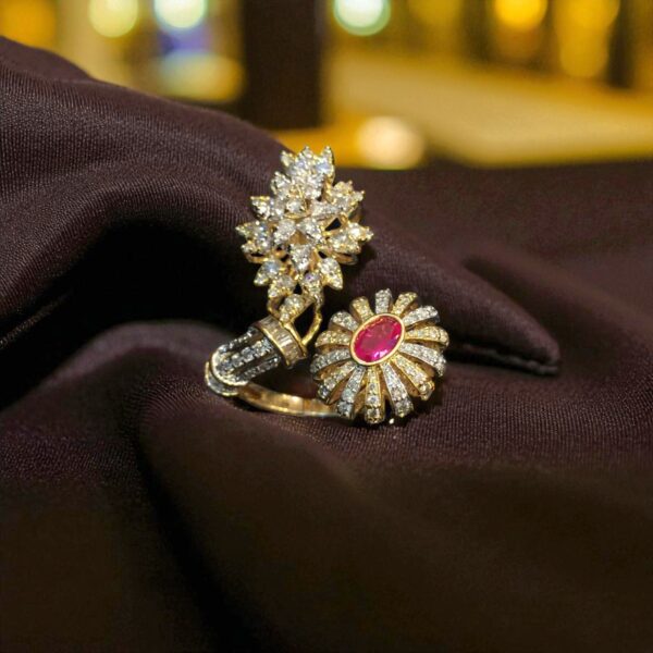 Elegant 4.16 Cts Round Baguette Cut Diamonds Ruby Cocktail Ring 14K Yellow Gold