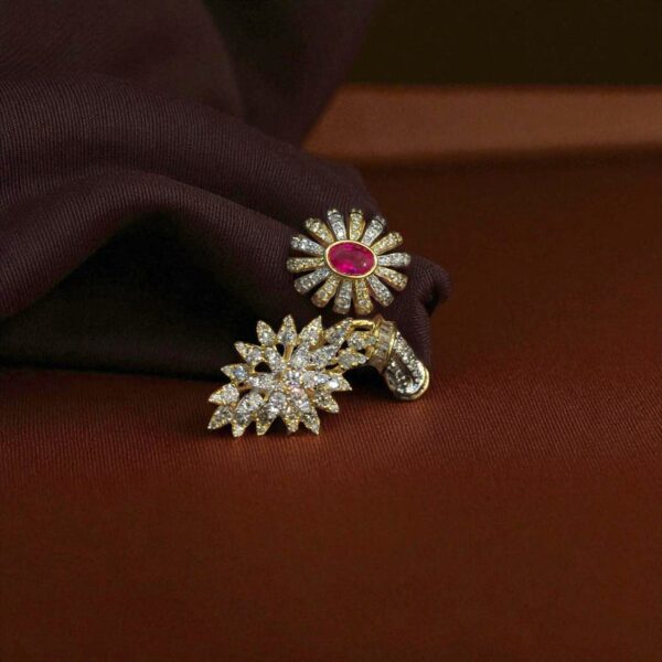 Elegant 4.16 Cts Round Baguette Cut Diamonds Ruby Cocktail Ring 14K Yellow Gold