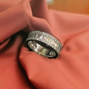 Pave 2.58 Cts Round Baguette Diamonds Unisex Half Eternity Band Ring 14K Gold
