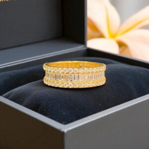 Pave 2.58 Carats Round Baguette Diamonds Unisex Half Eternity Band Ring 14K Gold