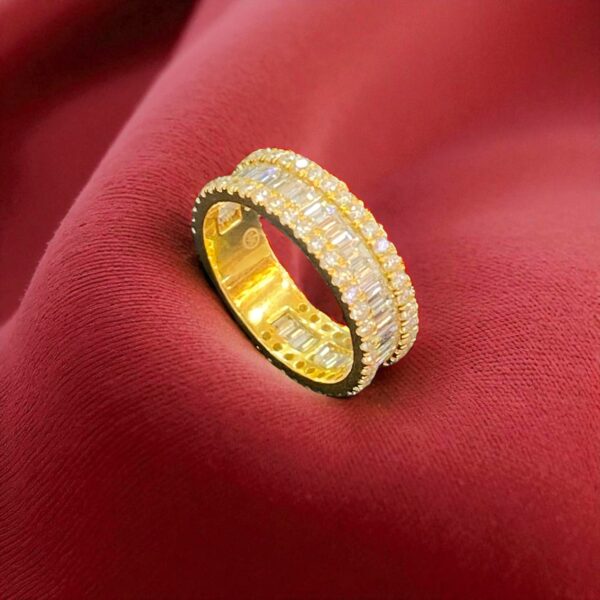 R-463-Y (25) Pave 2.58 Carats Round Baguette Diamonds Unisex Half Eternity Band Ring 14K Gold