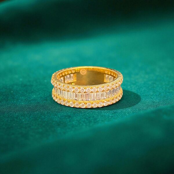 R-463-Y (26) Pave 2.58 Carats Round Baguette Diamonds Unisex Half Eternity Band Ring 14K Gold