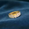 Pave 0.90 Cts Round Brilliant Cut F/VS1 Diamonds Engagement Ring 18K Yellow Gold