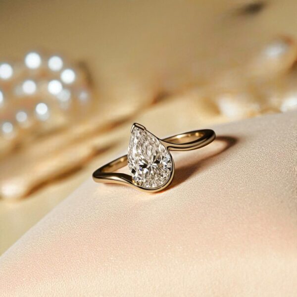 R-470 (3) GIA Certified 2 Carats F/VS1 Pear Shape Natural Diamond Engagement Ring 18K Gold