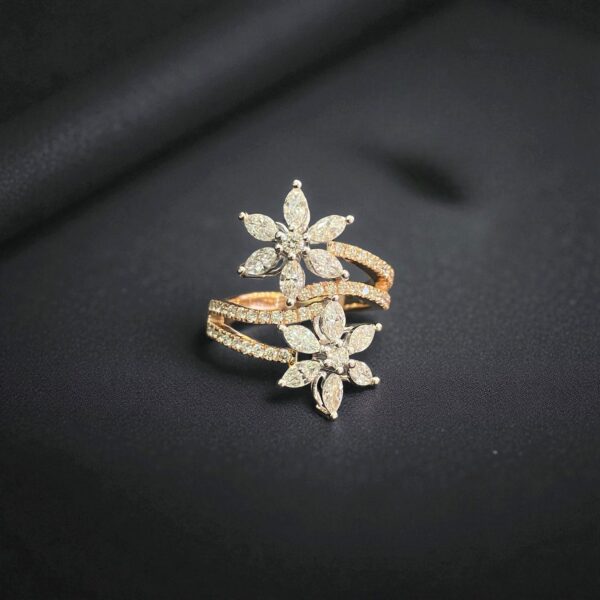 R-473 (18) Pave 1.96 Cts Marquise Round Shape Diamonds Floral Engagement Ring 14K Gold