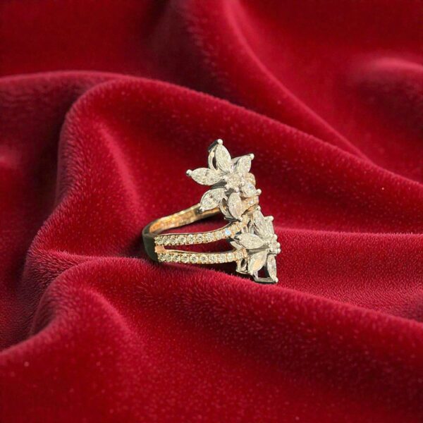 R-473 (21) Pave 1.96 Cts Marquise Round Shape Diamonds Floral Engagement Ring 14K Gold