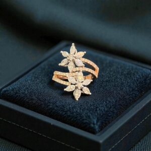 R-473 (23) Pave 1.96 Cts Marquise Round Shape Diamonds Floral Engagement Ring 14K Gold