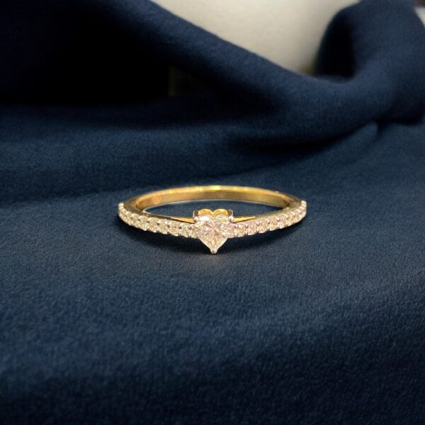 R-476 (23) Pave 0.37 Cts Heart Round Shape F/VS1 Diamonds Engagement Ring 18K Yellow Gold