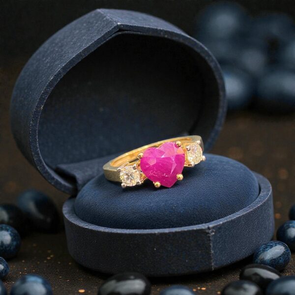 2.90 Cts Round Brilliant F/VS1 Diamonds Ruby Three-Stone Ring 18K Gold