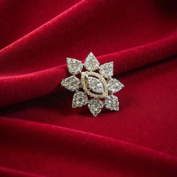 R-484 (11) Pave 1.52 Cts Round Brilliant F/VS1 Diamonds Floral Cocktail Ring 14K Gold