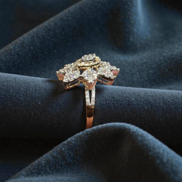 R-484 (14) Pave 1.52 Cts Round Brilliant F/VS1 Diamonds Floral Cocktail Ring 14K Gold