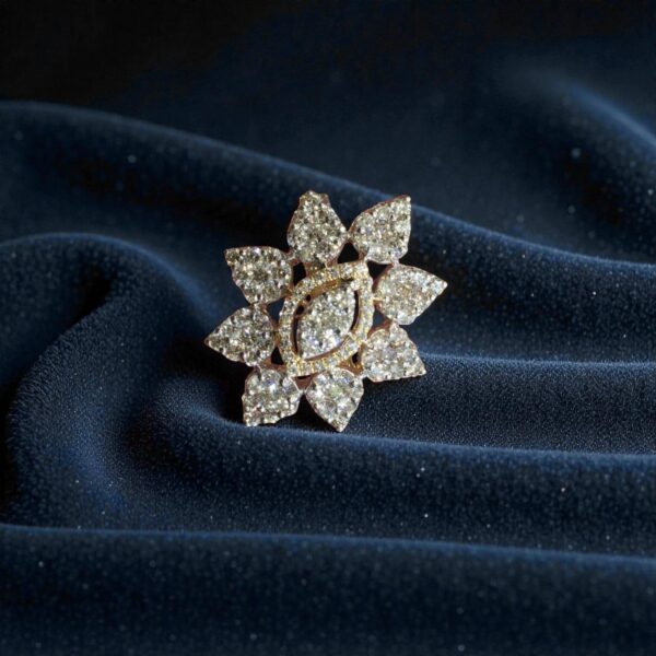 R-484 (16) Pave 1.52 Cts Round Brilliant F/VS1 Diamonds Floral Cocktail Ring 14K Gold