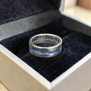 Classy 1.70 Cts Natural Blue Sapphire Unisex Eternity Band Ring 18K White Gold