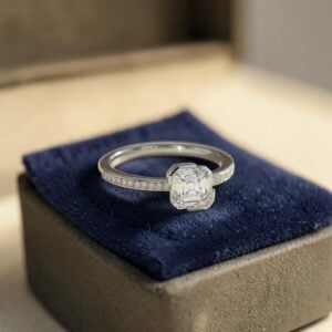 R-488 (5) GIA Certified 2.40 Carats Asscher Round F/VS1 Diamonds Half Bezel Ring 18K Gold