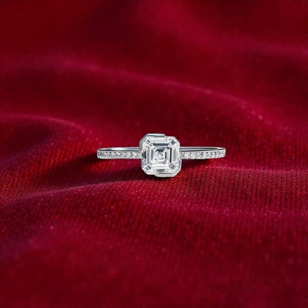 GIA Certified 2.40 Carats Asscher Round F/VS1 Diamonds Half Bezel Ring 18K Gold