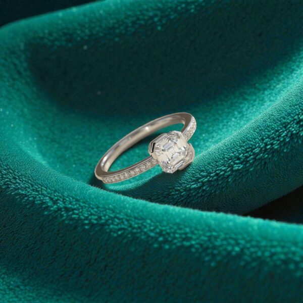 GIA Certified 2.40 Carats Asscher Round F/VS1 Diamonds Half Bezel Ring 18K Gold