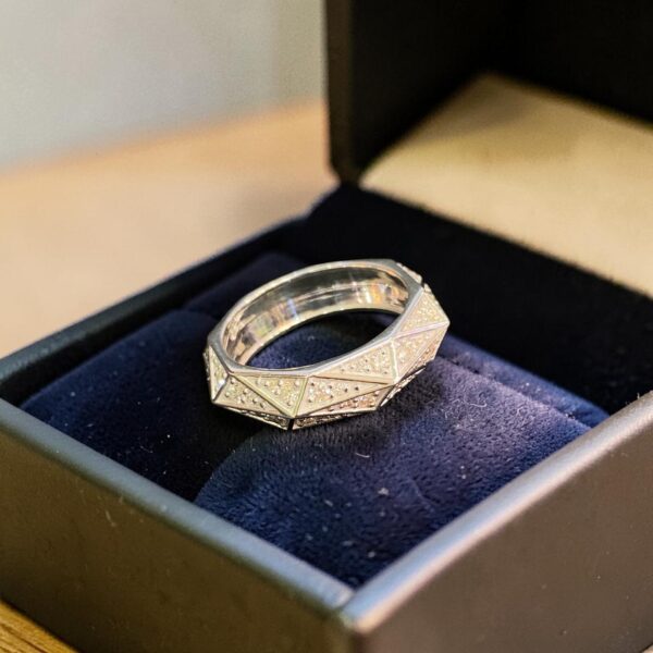 Pave 1.18 Cts Round Brilliant F/VS1 Diamonds Faceted Unisex Band Ring 14K Gold