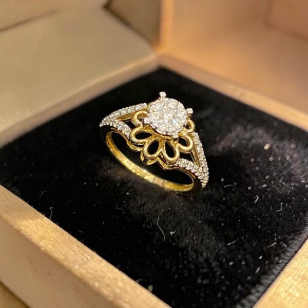 R-495 (15) Pave 1/2 Carats Round Brilliant F/VS1 Diamonds Anniversary Ring 14K Yellow Gold