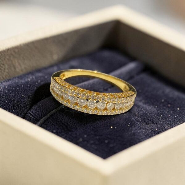Pave 1.18 Cts Round Brilliant F/VS1 Diamonds Channel Set Band Ring In 14K Gold