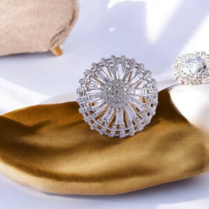 R-501 (5) Pave 1.90 Cts Round Baguette Cut Natural Diamonds Wedding Ring 14K Yellow Gold