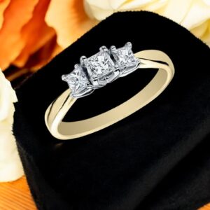 R-511 (3) 0.80 Carats Princess Shape Diamonds Three-Stone Engagement Ring 14K Yellow Gold