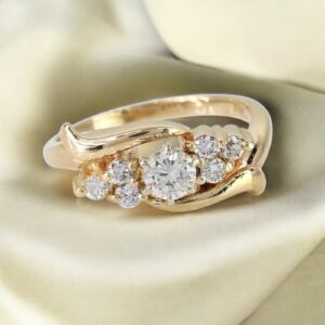 R-524 (8) 1.10 Cts F/VS1 Round Brilliant Diamonds 7-Stone Engagement Ring 14K Yellow Gold