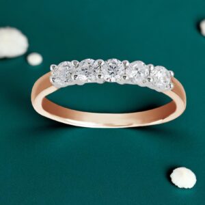 Exquisite 1.25 Cts Round Brilliant Cut Diamonds 5-Stone Band Ring 14K Rose Gold