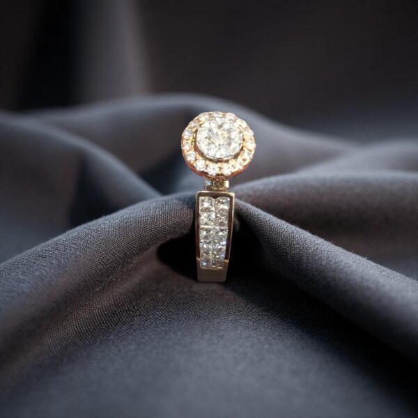 Pave 1.07 Cts Princess Round Cut Natural Diamonds Halo Engagement Ring 14K Gold