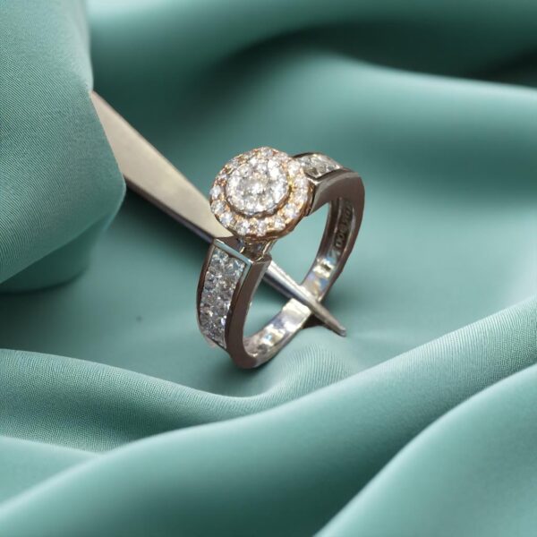 Pave 1.07 Cts Princess Round Cut Natural Diamonds Halo Engagement Ring 14K Gold