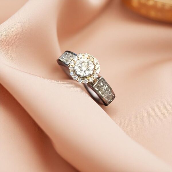 Pave 1.07 Cts Princess Round Cut Natural Diamonds Halo Engagement Ring 14K Gold