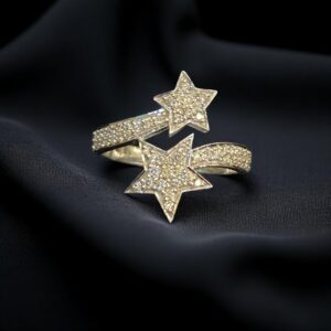 R-544 (15) Stunning 0.47 Cts Round Brilliant Cut F/VS1 Diamonds Eternal Stars Ring 14K Gold