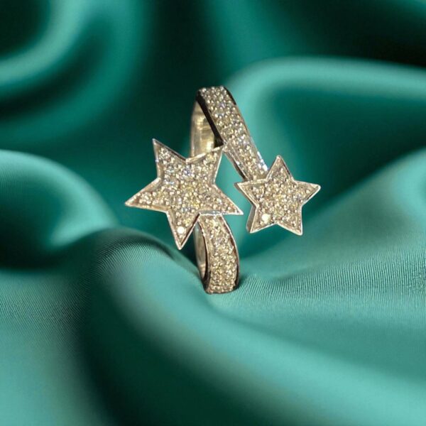 Stunning 0.47 Cts Round Brilliant Cut F/VS1 Diamonds Eternal Stars Ring 14K Gold