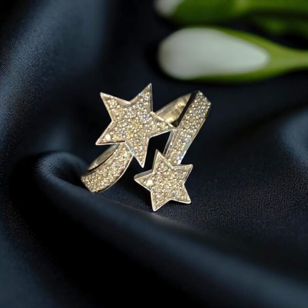Stunning 0.47 Cts Round Brilliant Cut F/VS1 Diamonds Eternal Stars Ring 14K Gold