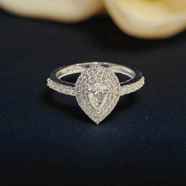 R-548 (15) 0.75 Cts Pear Round Shape F/VS1 Natural Diamonds Engagement Ring 18K White Gold