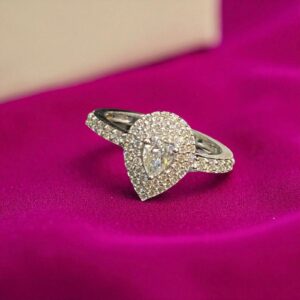 0.75 Cts Pear Round Shape F/VS1 Natural Diamonds Engagement Ring 18K White Gold